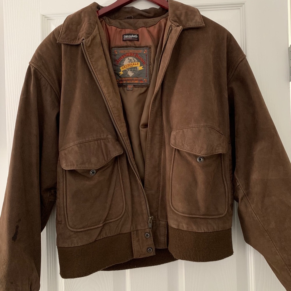 Brown leather insulated jacket!